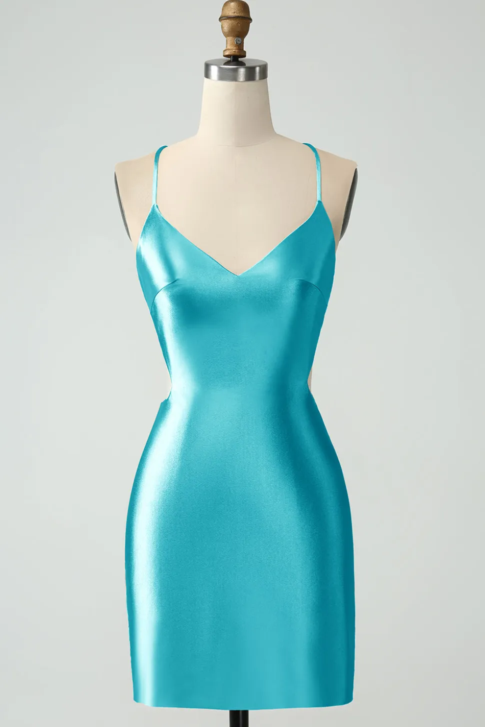 Ouro Bodycon Esparguete Correias Cetim Homecoing Vestido com Criss Cross Back