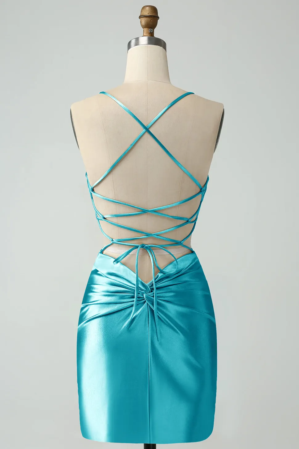 Ouro Bodycon Esparguete Correias Cetim Homecoing Vestido com Criss Cross Back
