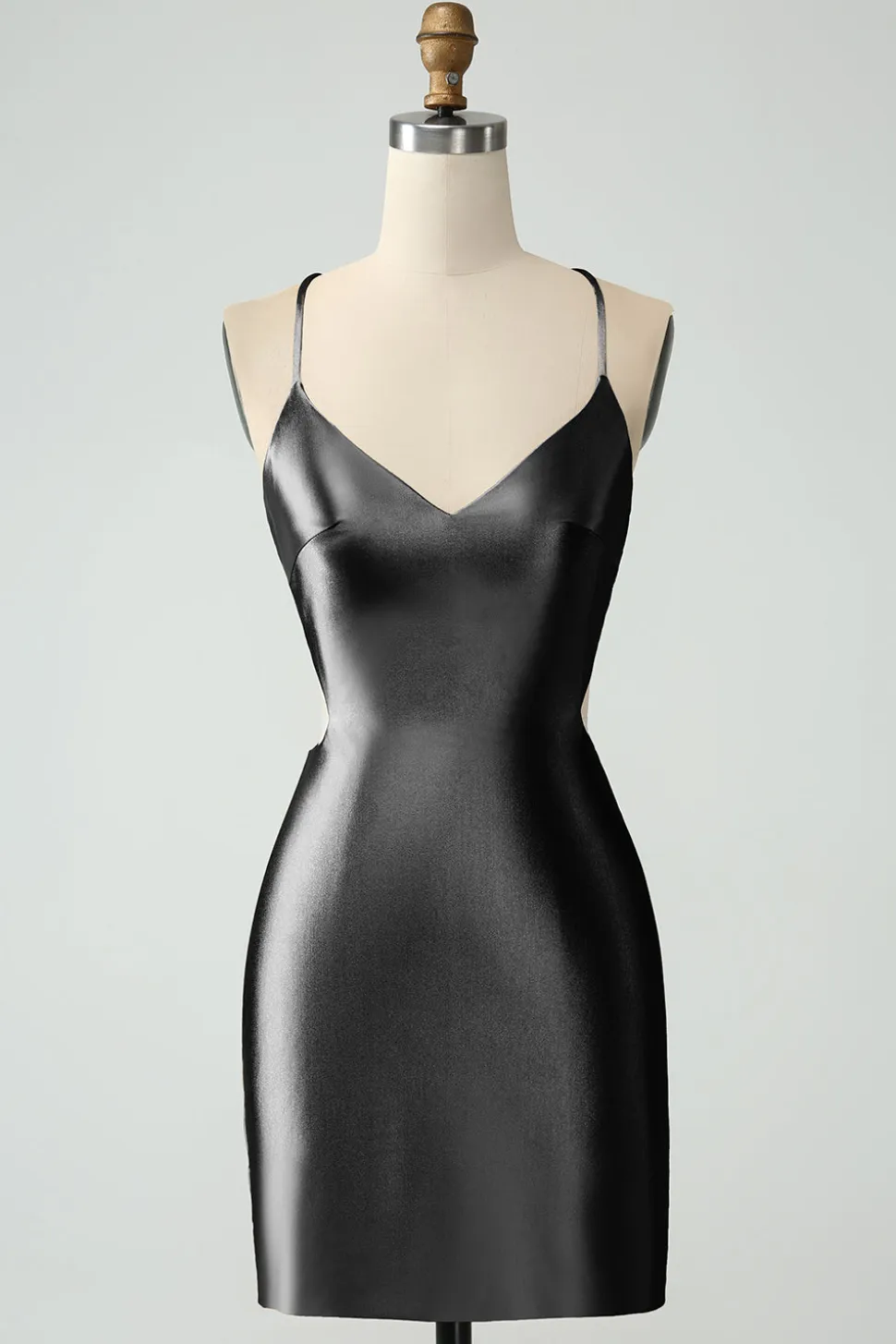 Ouro Bodycon Esparguete Correias Cetim Homecoing Vestido com Criss Cross Back