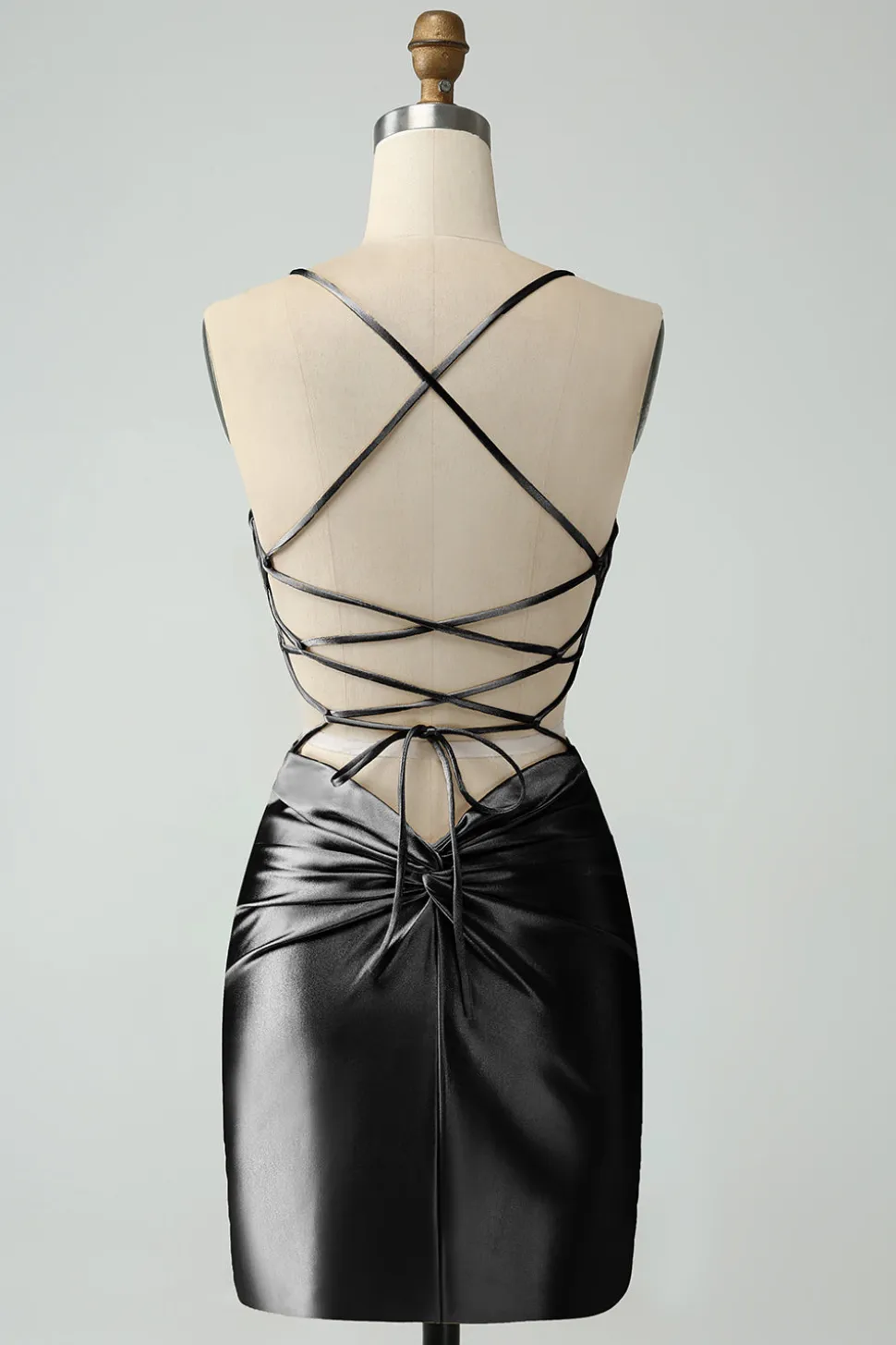 Ouro Bodycon Esparguete Correias Cetim Homecoing Vestido com Criss Cross Back