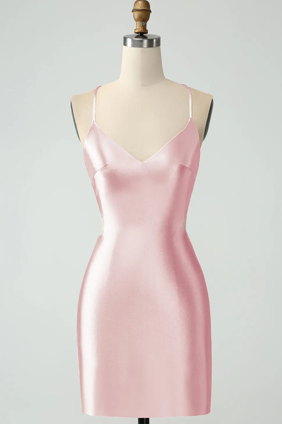 Ouro Bodycon Esparguete Correias Cetim Homecoing Vestido com Criss Cross Back