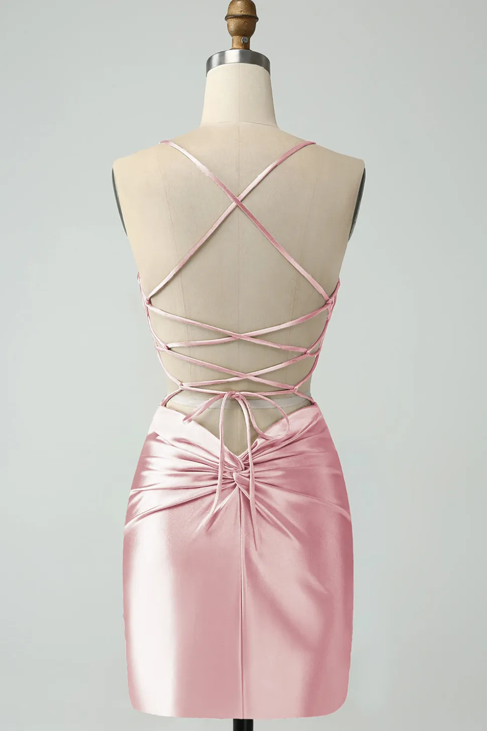 Ouro Bodycon Esparguete Correias Cetim Homecoing Vestido com Criss Cross Back