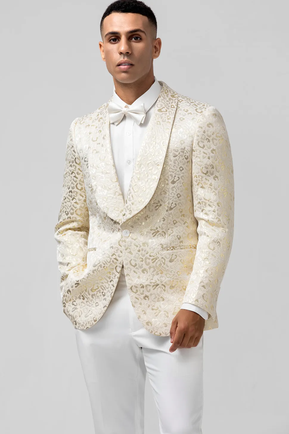 Padrão de Marfim Impresso Xale Lapela Masculino Prom Blazer