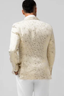 Padrão de Marfim Impresso Xale Lapela Masculino Prom Blazer