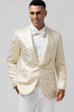 Padrão de Marfim Impresso Xale Lapela Masculino Prom Blazer