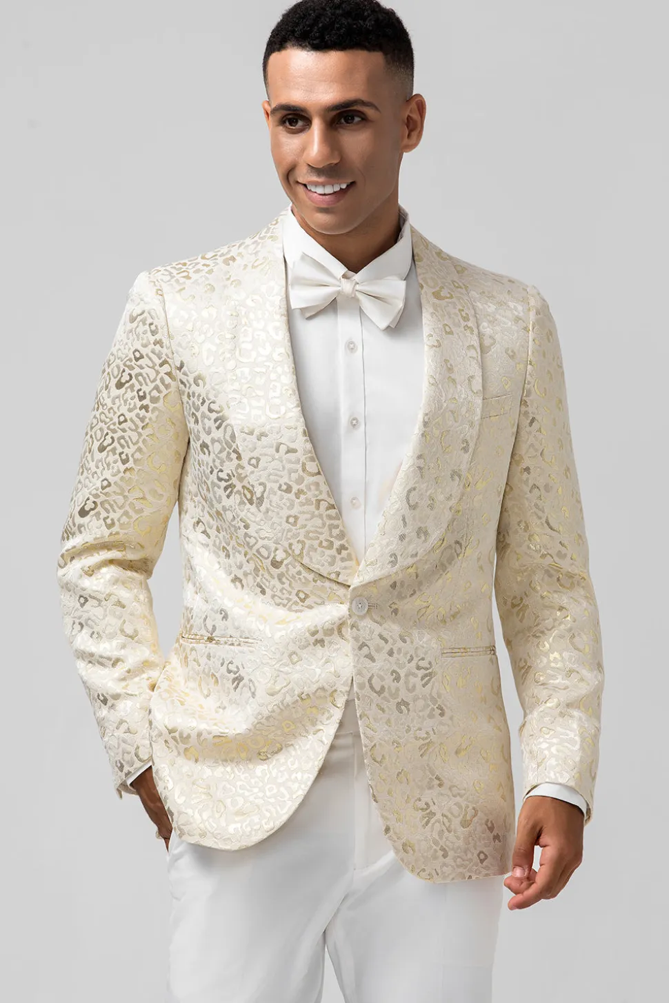 Padrão de Marfim Impresso Xale Lapela Masculino Prom Blazer