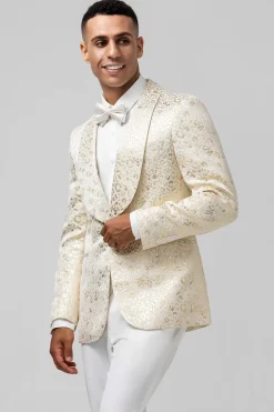 Padrão de Marfim Impresso Xale Lapela Masculino Prom Blazer