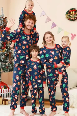 Padrão de Natal da Marinha Impresso Conjunto de Pijamas da Família
