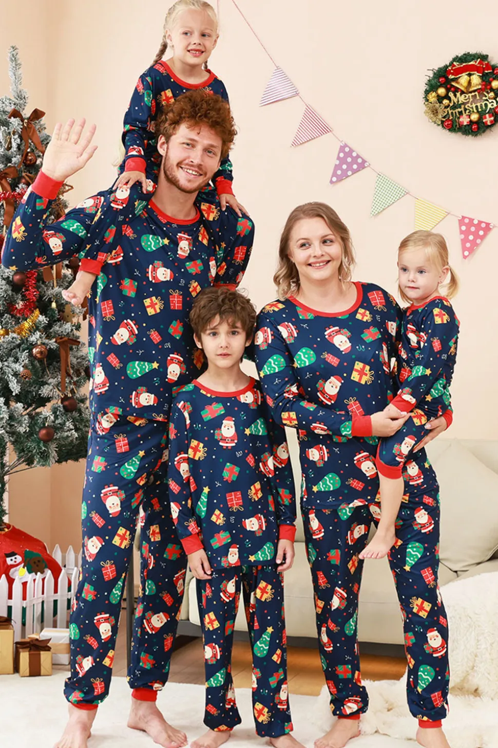 Padrão de Natal da Marinha Impresso Conjunto de Pijamas da Família