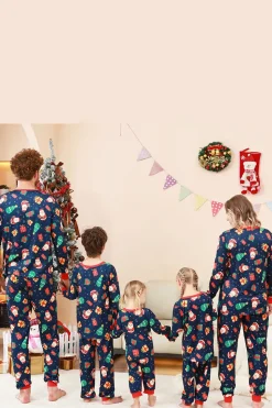 Padrão de Natal da Marinha Impresso Conjunto de Pijamas da Família