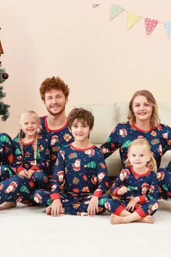 Padrão de Natal da Marinha Impresso Conjunto de Pijamas da Família