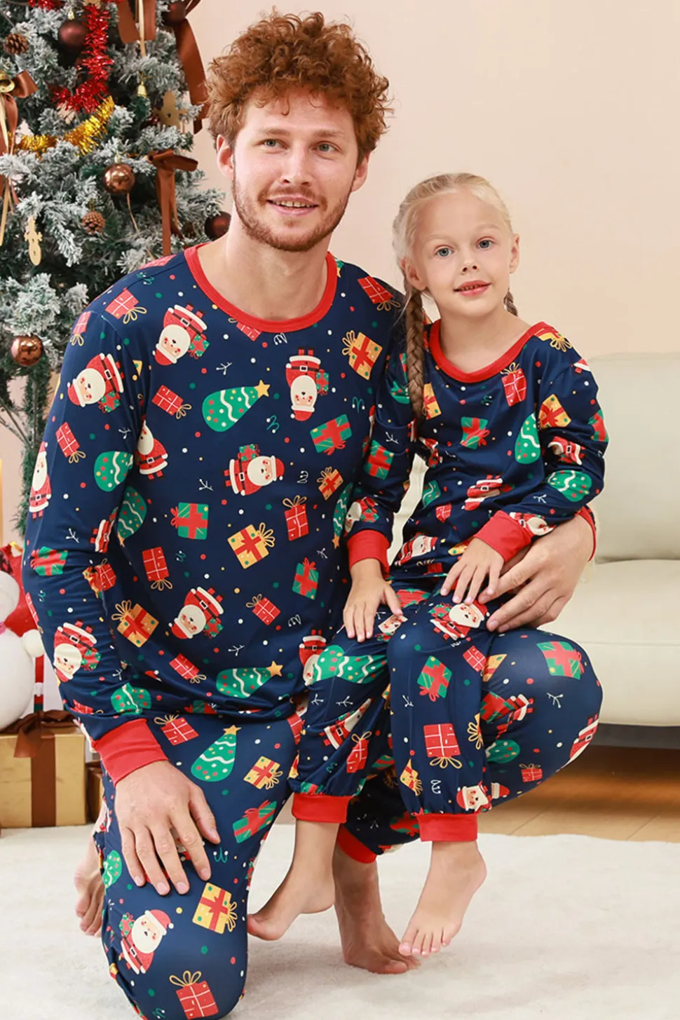 Padrão de Natal da Marinha Impresso Conjunto de Pijamas da Família