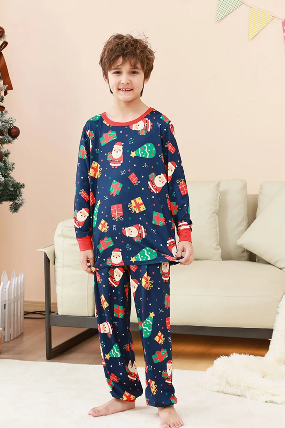 Padrão de Natal da Marinha Impresso Conjunto de Pijamas da Família
