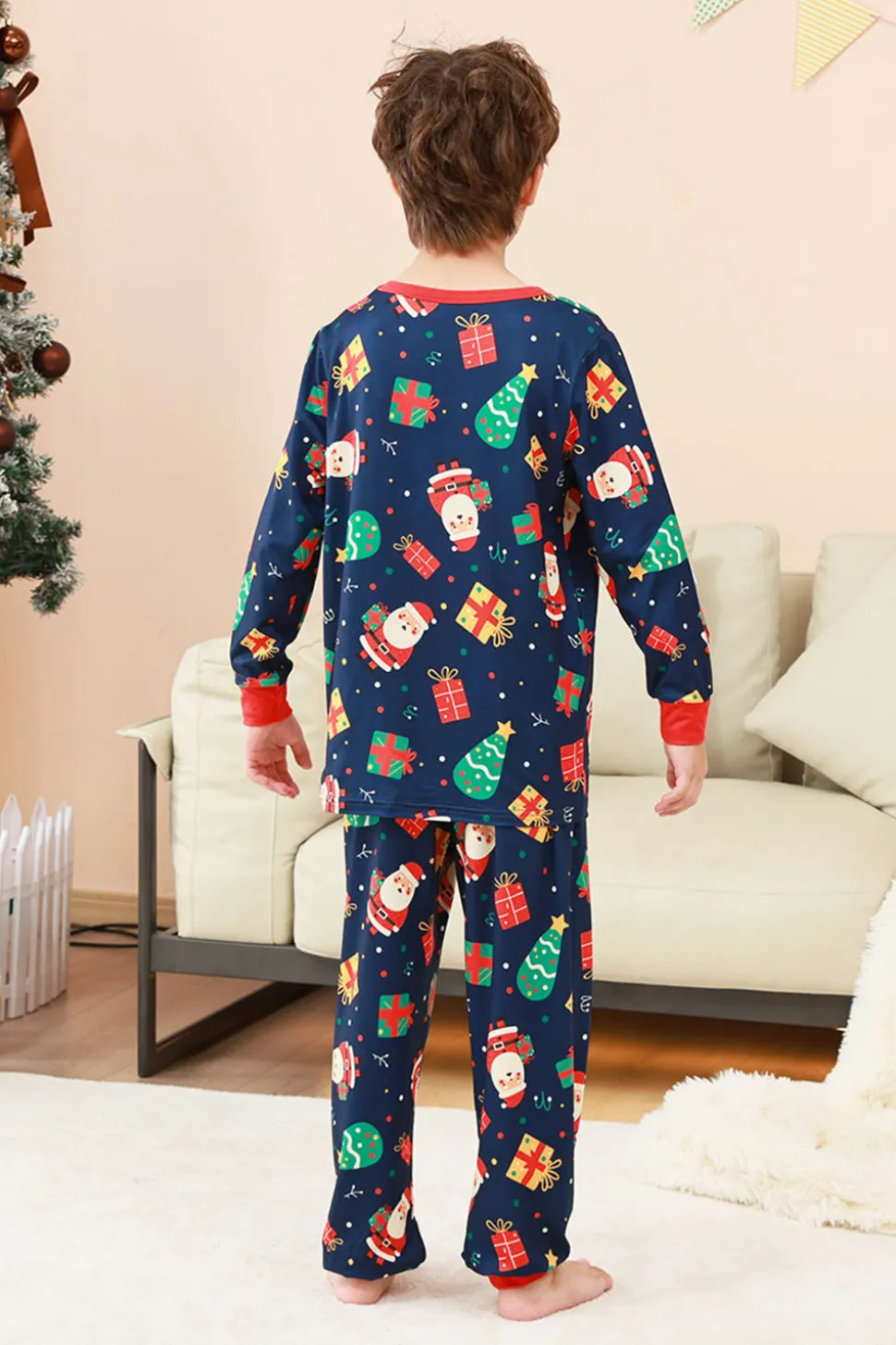 Padrão de Natal da Marinha Impresso Conjunto de Pijamas da Família