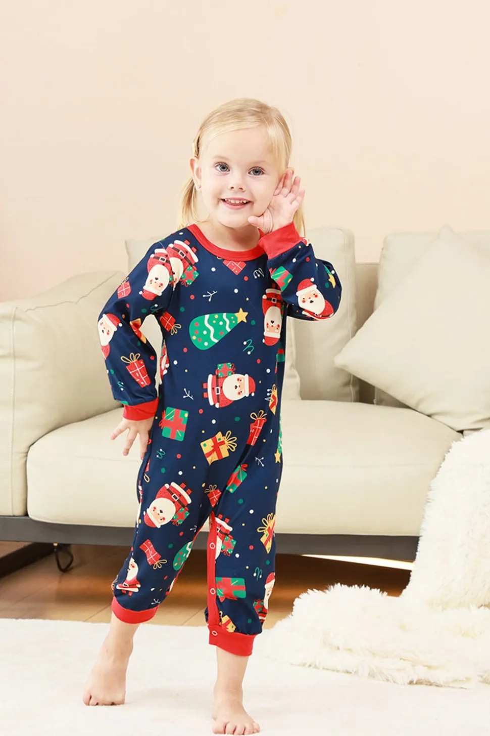 Padrão de Natal da Marinha Impresso Conjunto de Pijamas da Família