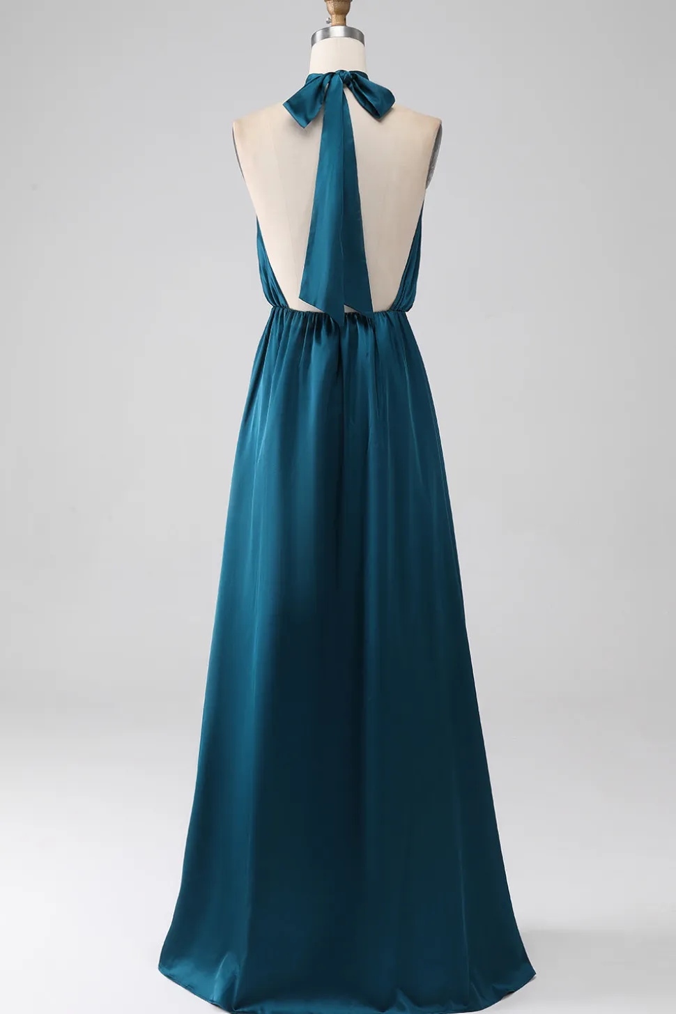 Pavão A-Line Halter Neck Vestido Longo Madrinha com Fenda
