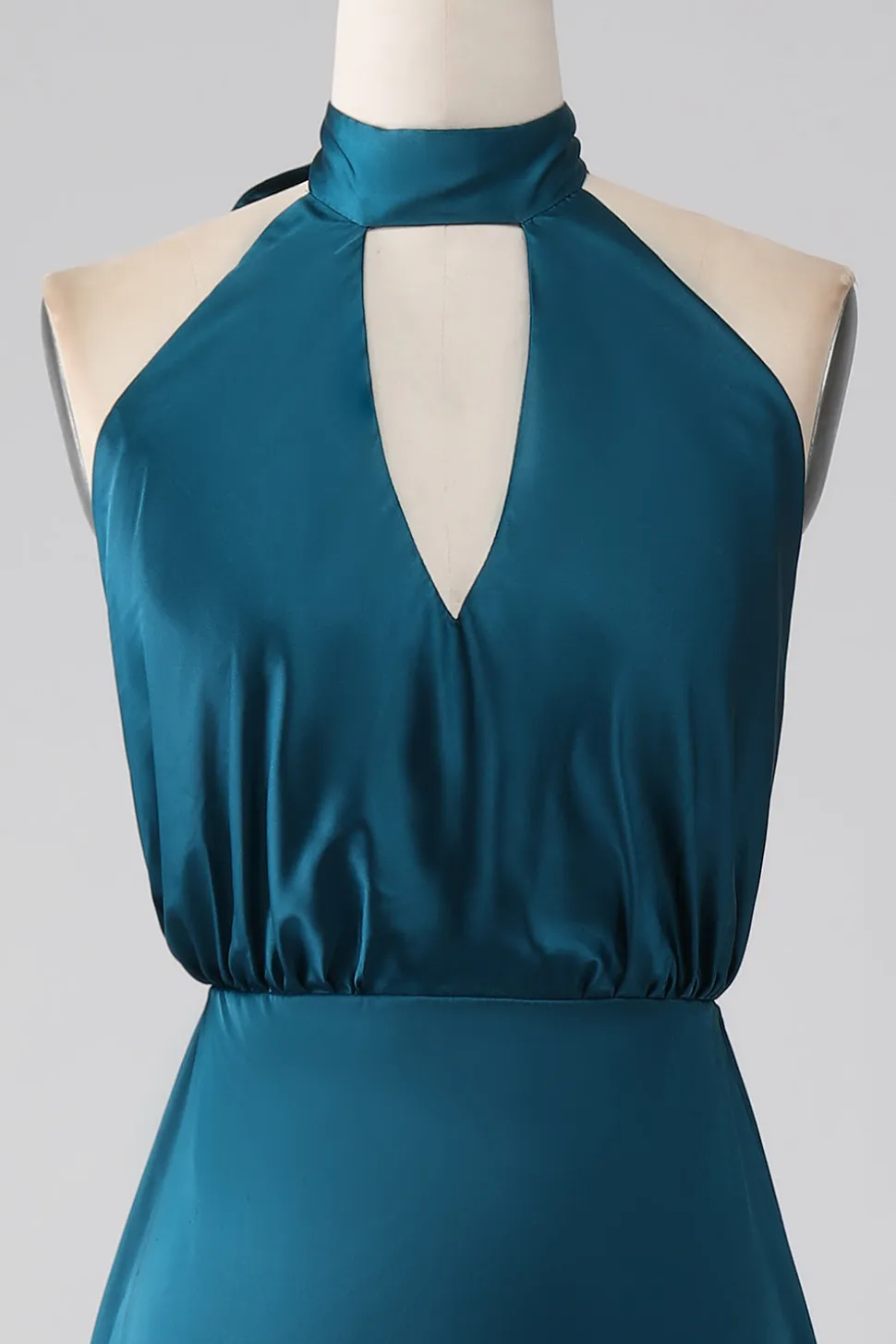 Pavão A-Line Halter Neck Vestido Longo Madrinha com Fenda