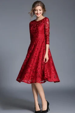 Pavão A-Line Pescoço Redondo Meias Mangas Midi Mãe do Vestido da Noiva