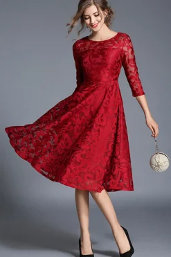 Pavão A-Line Pescoço Redondo Meias Mangas Midi Mãe do Vestido da Noiva