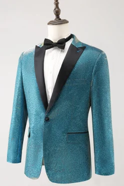 Pavão Azul 2 Peças Pico Lapela Um Botão Homens Prom Ternos