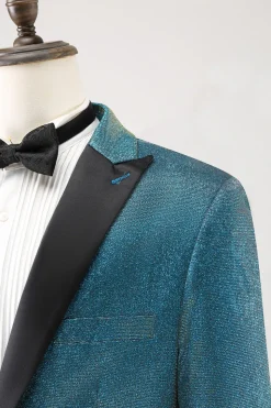 Pavão Azul 2 Peças Pico Lapela Um Botão Homens Prom Ternos