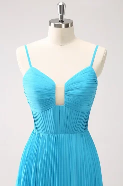 Pavão Azul A-Line Esparguete Correias Vestido Madrinha