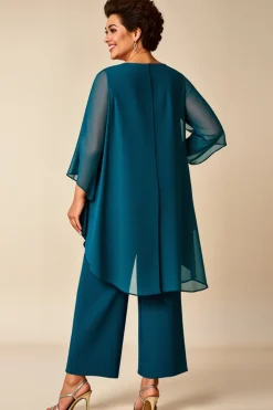 Pavão Azul Chiffon Decote Redondo Tamanhos Grandes Vestido Mae Noiva