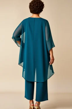 Pavão Azul Chiffon Decote Redondo Tamanhos Grandes Vestido Mae Noiva