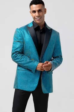 Pavão Azul Pico Lapela Um Botão 2 Peças Homens Prom Ternos