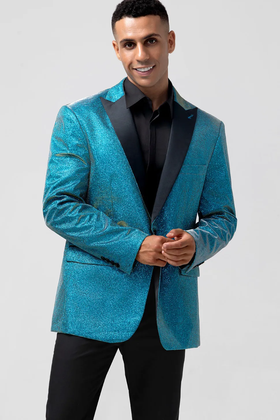 Pavão Azul Pico Lapela Um Botão 2 Peças Homens Prom Ternos