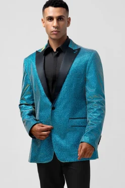 Pavão Azul Pico Lapela Um Botão 2 Peças Homens Prom Ternos