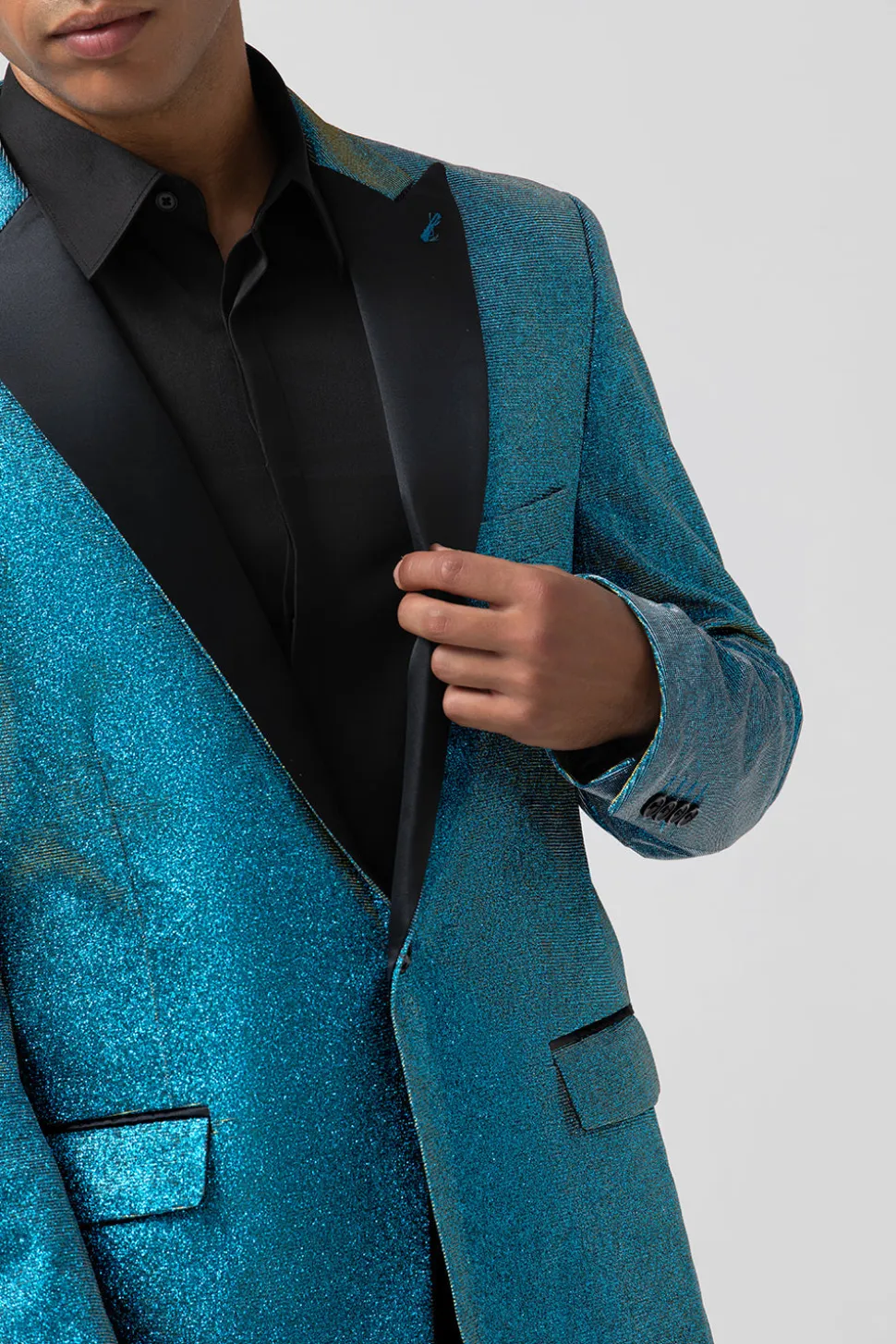 Pavão Azul Pico Lapela Um Botão 2 Peças Homens Prom Ternos