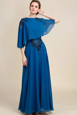 Pavão Azul Vestido Mãe de Noiva com Renda