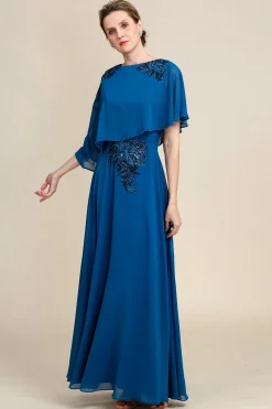 Pavão Azul Vestido Mãe de Noiva com Renda