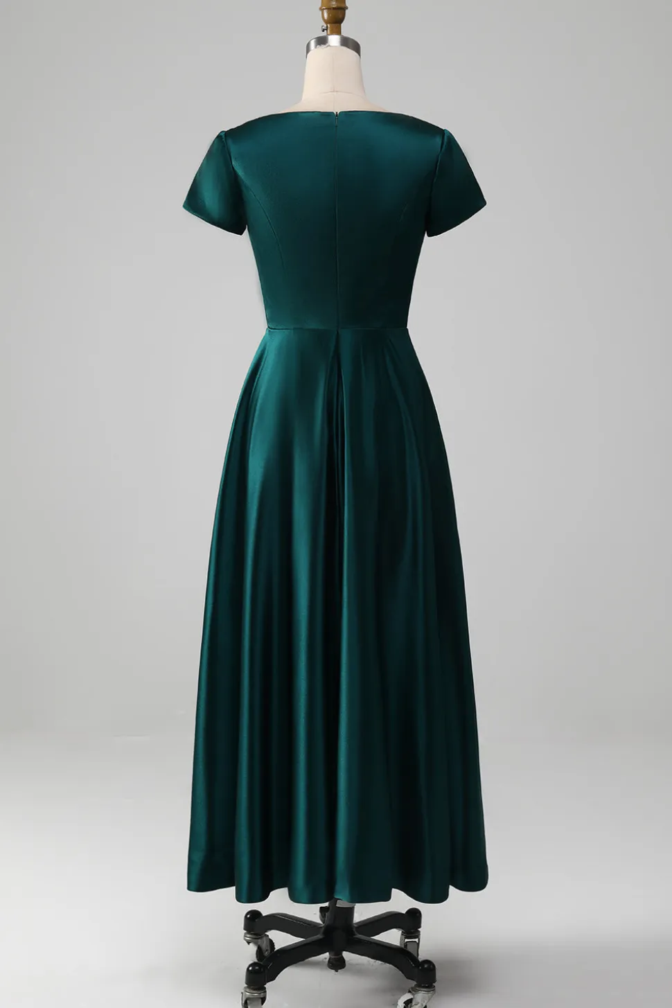 Pavão Cetim V-neck A-line Plissado Mãe do Vestido da Noiva
