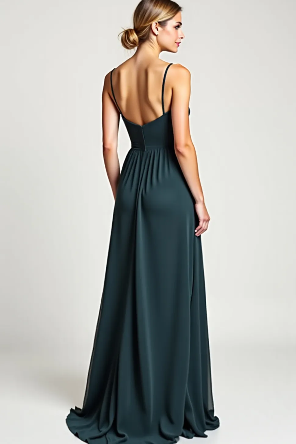 Pavão Chiffon Decote em V Linha-A Longo Vestidos Cerimónia com Fenda