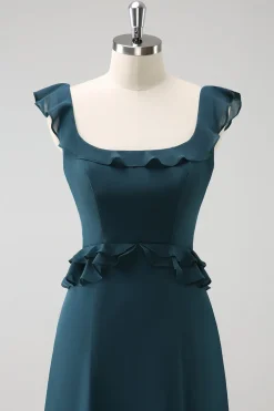 Pavão Escuro Verde Scoop Neck A-Line Chiffon Vestido Madrinha