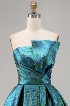 Pavão Metálico Verde Direto Linha-A Mini Vestido Cocktail