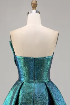 Pavão Metálico Verde Direto Linha-A Mini Vestido Cocktail