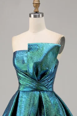 Pavão Metálico Verde Direto Linha-A Mini Vestido Cocktail
