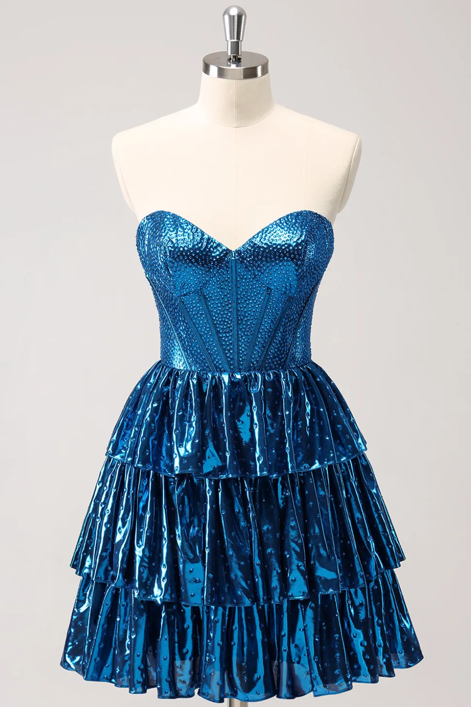 Peacock Blue A Line Strapless Corset Tiered Vestido Curto Homecoming