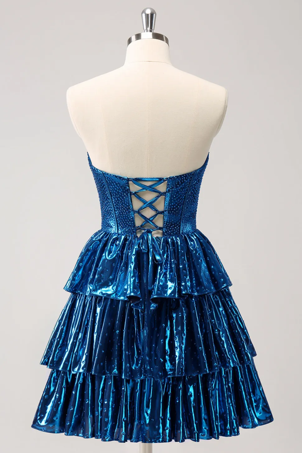 Peacock Blue A Line Strapless Corset Tiered Vestido Curto Homecoming