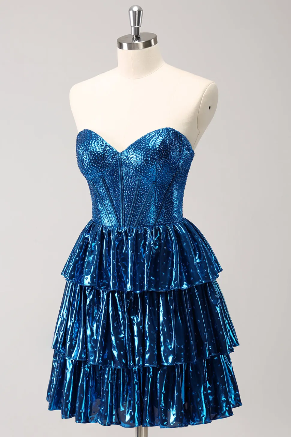 Peacock Blue A Line Strapless Corset Tiered Vestido Curto Homecoming