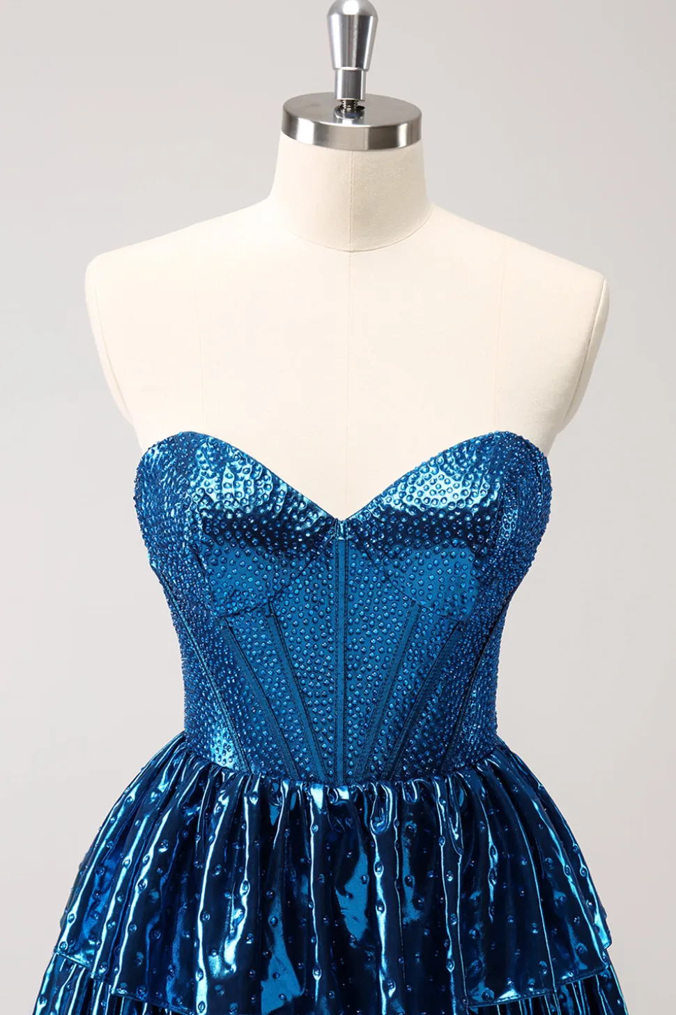 Peacock Blue A Line Strapless Corset Tiered Vestido Curto Homecoming