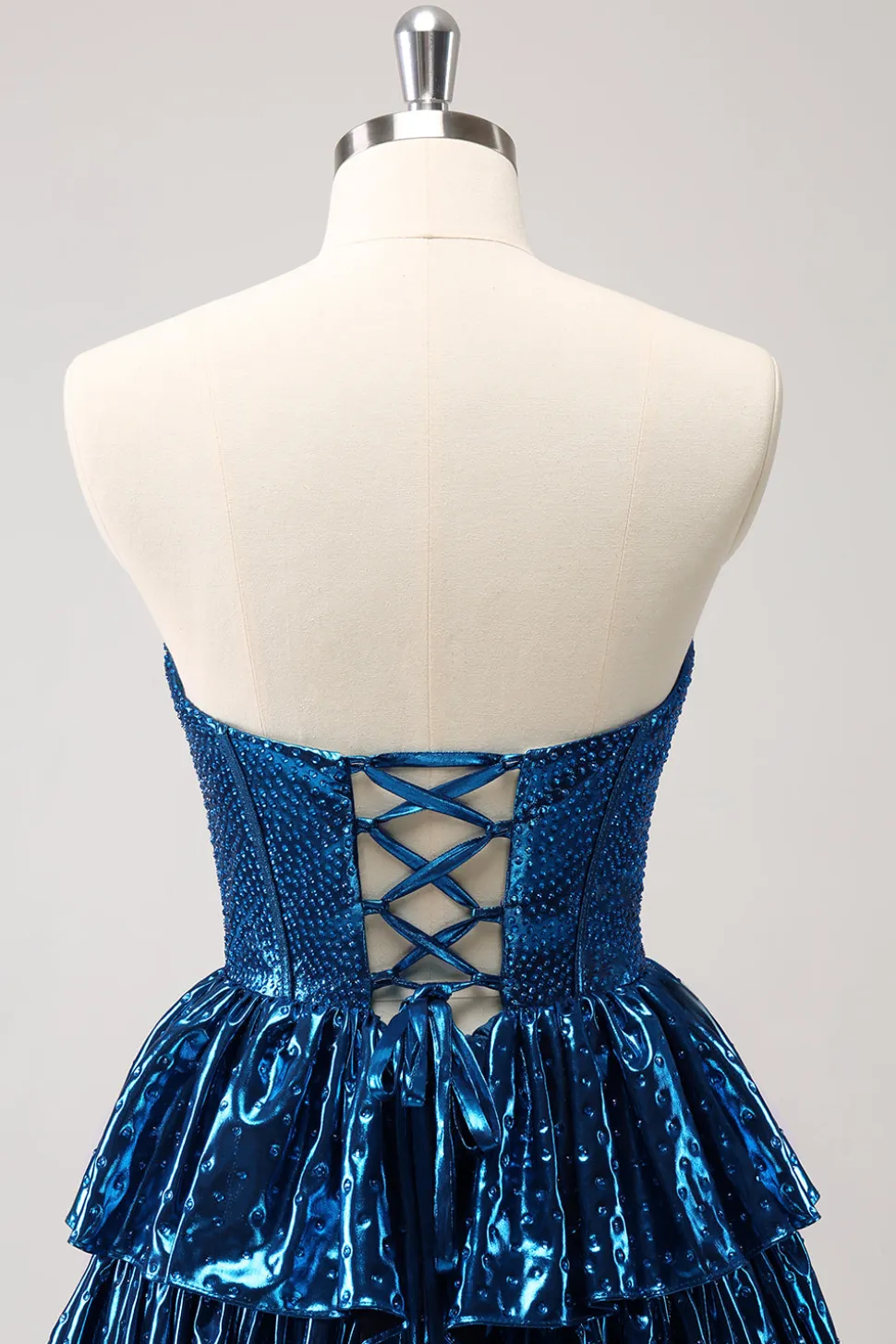 Peacock Blue A Line Strapless Corset Tiered Vestido Curto Homecoming