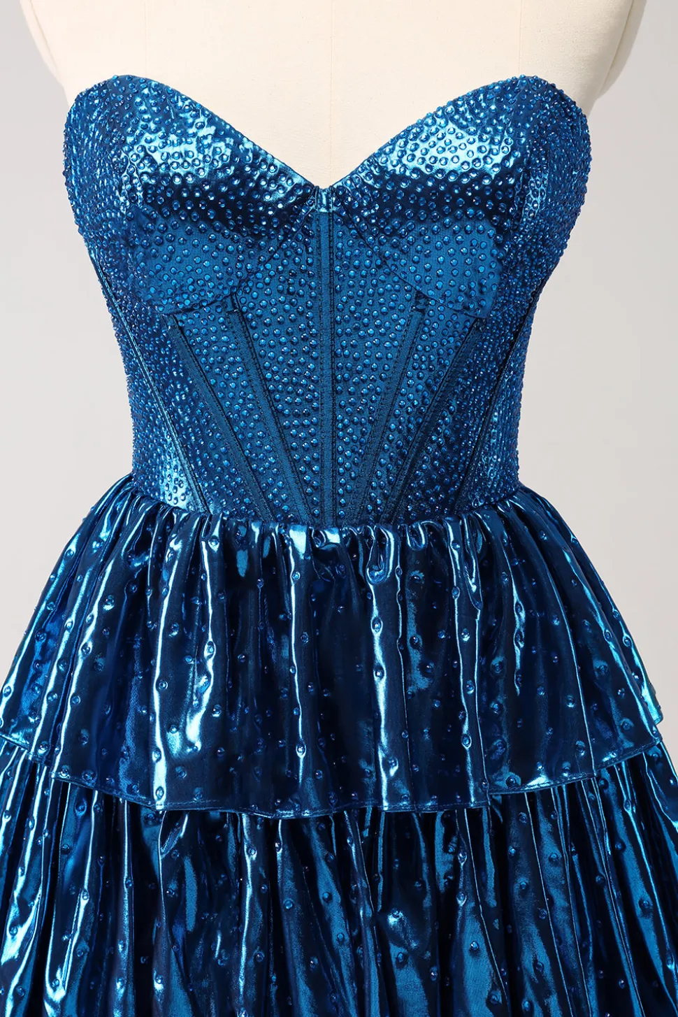 Peacock Blue A Line Strapless Corset Tiered Vestido Curto Homecoming