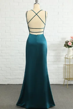 Peacock Blue Mermaid Sem Costas Longo Vestido de Baile