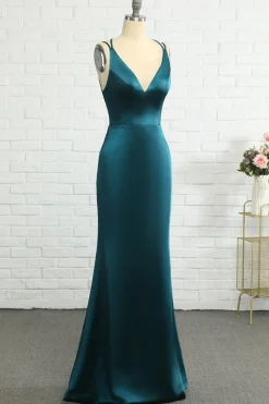 Peacock Blue Mermaid Sem Costas Longo Vestido de Baile