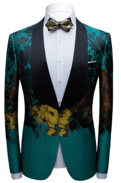 Peacock Green 2 Peças Jacquard Xale Lapela Ternos Masculinos
