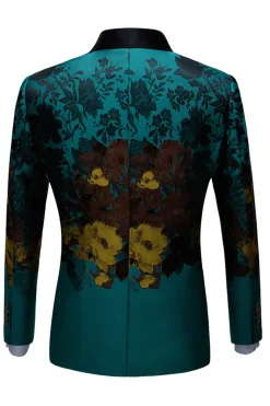 Peacock Green 2 Peças Jacquard Xale Lapela Ternos Masculinos